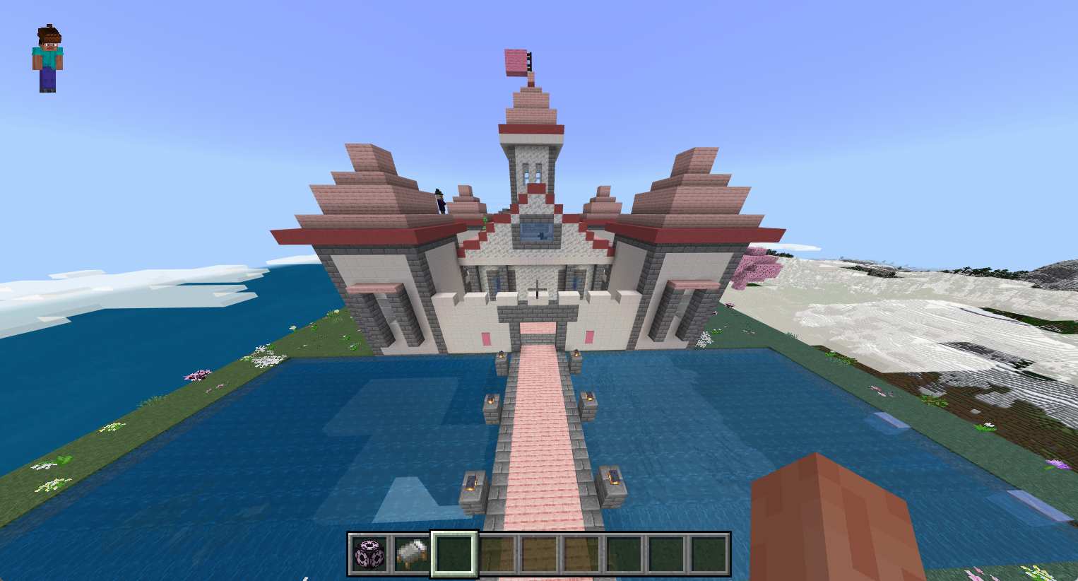 A castle appears in the Bedrock world after entering its specific command